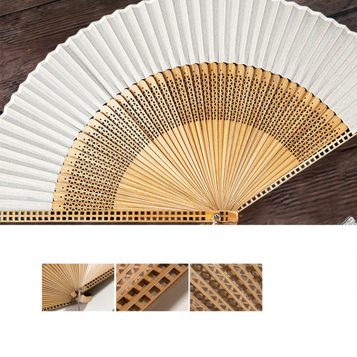 Buddha Stones Vintage Handheld Folding Fan With Bamboo Frames