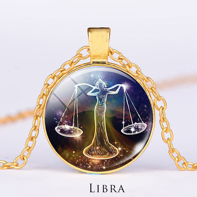 12 Constellations of the Zodiac Moon Starry Sky Protection Blessing Necklace Pendant