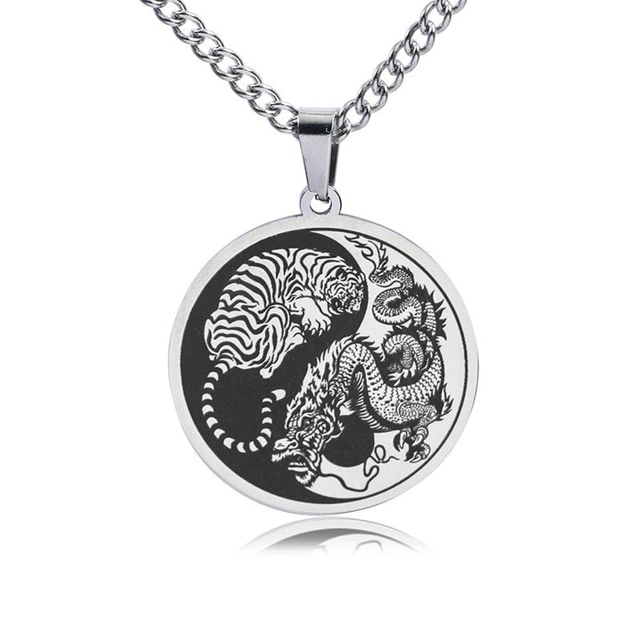 Buddha Stones Tiger Dragon Titanium Steel Chain Necklace Harmony Pendant