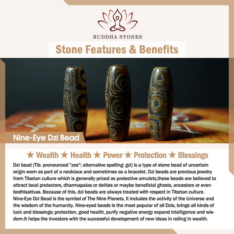 Buddha Stones Tibet Nine-Eye Dzi Bead Pattern Copper Auspicious Clouds Wealth Necklace Pendant