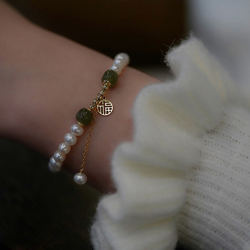 Natural Pearl Hetian Jade Happiness Wisdom Bead Bracelet