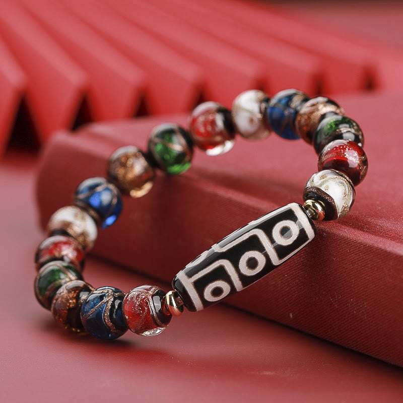 Buddha Stones Tibetan Nine-Eye Dzi Bead Three-eyed Dzi Bead Liuli Glass Bead Wealth Bracelet