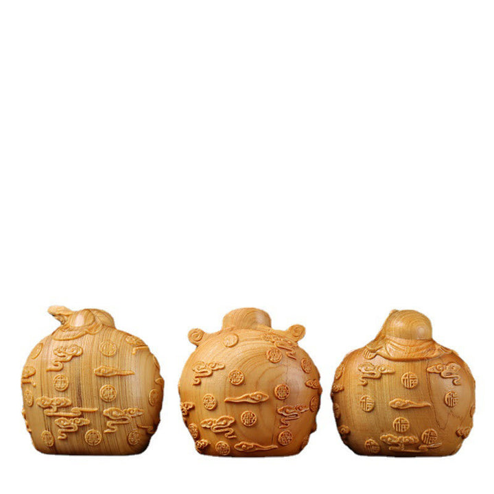 Buddha Stones Handcrafted FengShui Mini Three Stars Tsai Shen Thuja Sutchuenensis Wood Prosperity Decoration