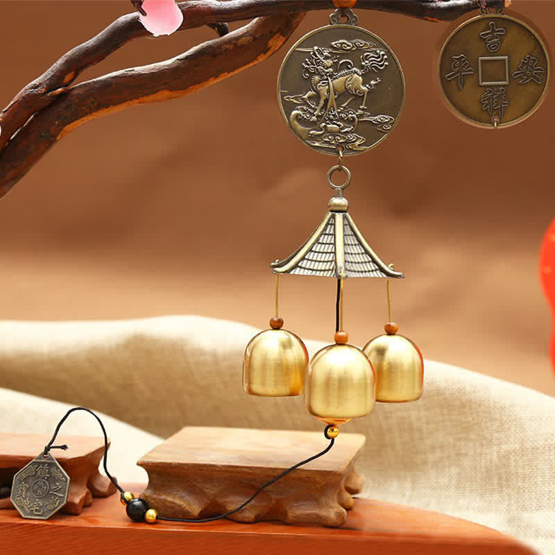 Feng Shui Copper Coin Koi Fish Bagua Kirin Wind Chime Bell Luck Wall Hanging Decoration