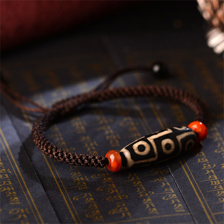 Buddha Stones Tibetan Nine-Eye Dzi Bead Prosperity String Bracelet