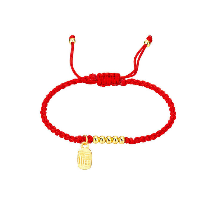 Buddha Stones Handmade Fu Character Charm Luck Fortune Rope Bracelet