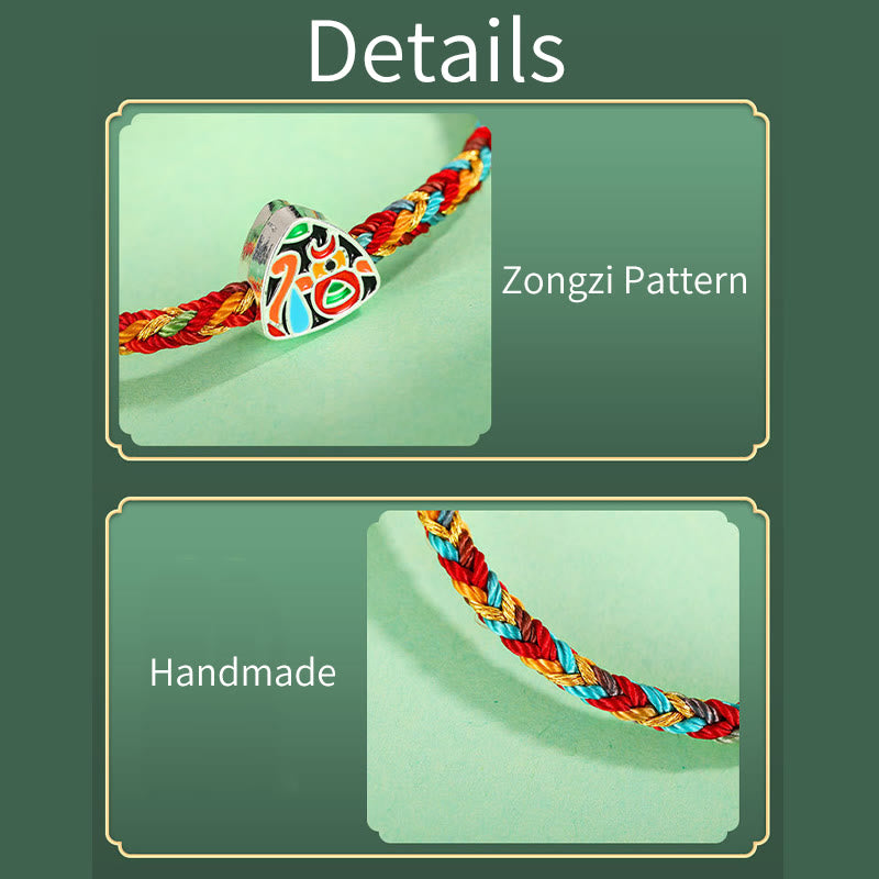 Buddha Stones Multicolored Rope Zongzi Pattern Fu Character Luck Handcrafted Child Adult Bracelet