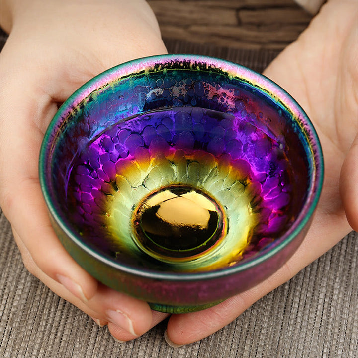 Buddha Stones Handmade Fairy Rainbow Chinese Jianzhan Ceramic Teacup Tenmoku Kung Fu Tea Cup