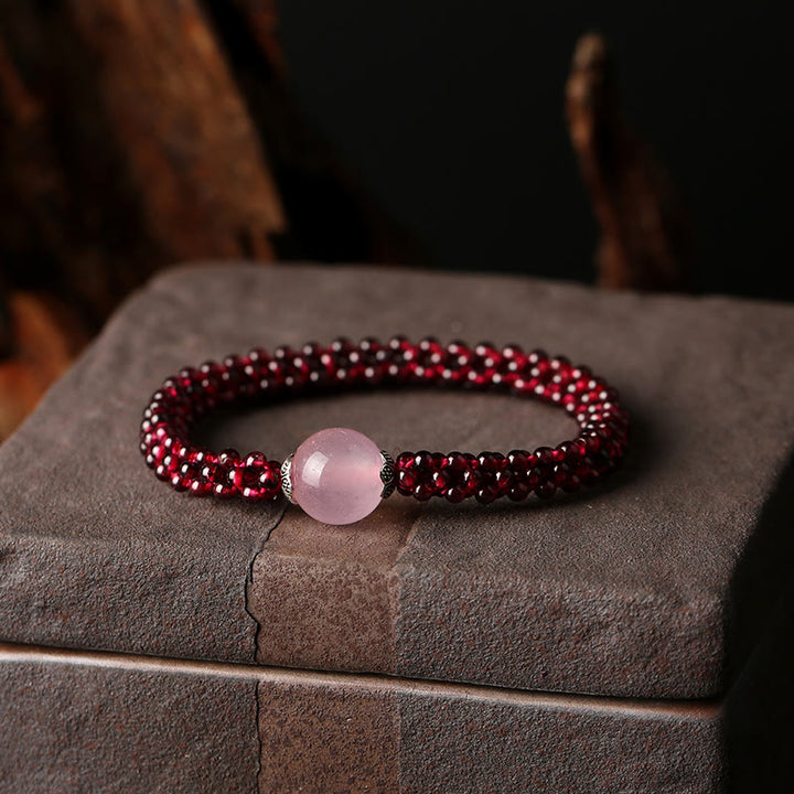 Buddha Stones Natural Garnet Pink Crystal Red Agate Amazonite Bead Protection Bracelet