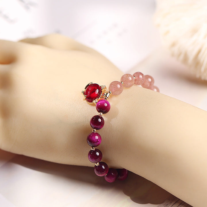 Buddha Stones Natural Strawberry Quartz Pixiu Love Bracelet