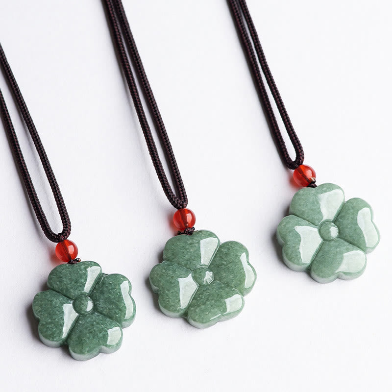 Buddha Stones Natural Lucky Four Leaf Clover Jade Prosperity Necklace Pendant