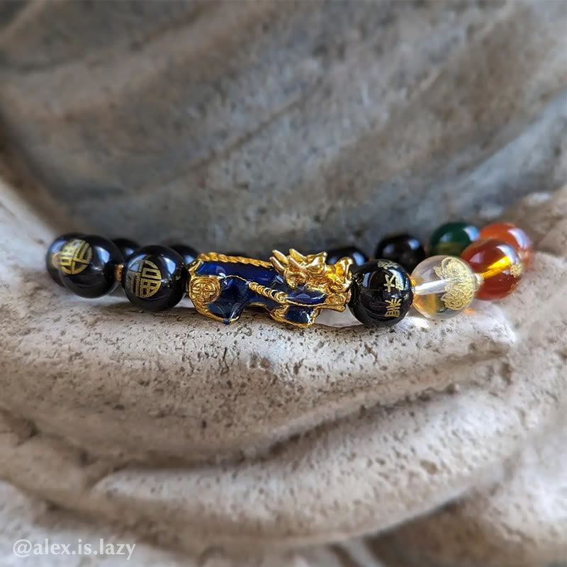 Buddha Stones Color-Changing Pixiu Obsidian Luck Bracelet