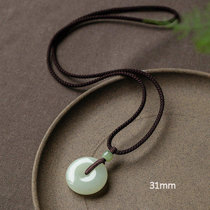 Natural Round Jade Peace Buckle Luck Prosperity Necklace Pendant