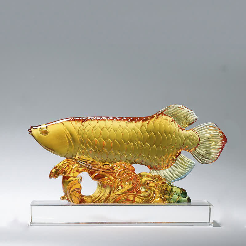 Handmade Liuli Crystal Koi Fish Art Piece Luck Home Office Decoration