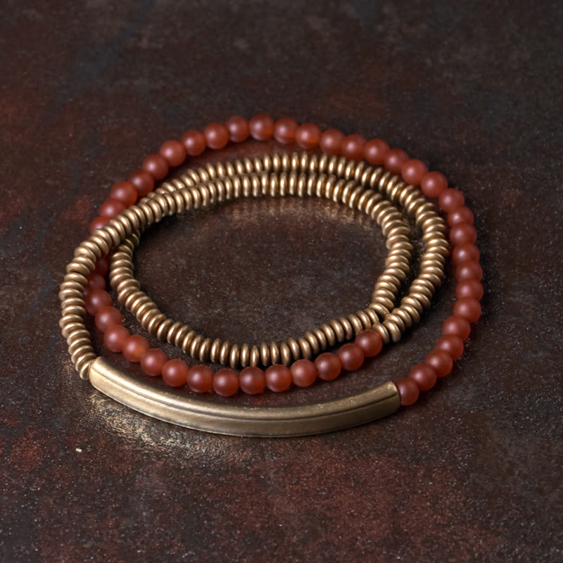 Tibetan Various Agate Stone Copper Protection Triple Wrap Bracelet