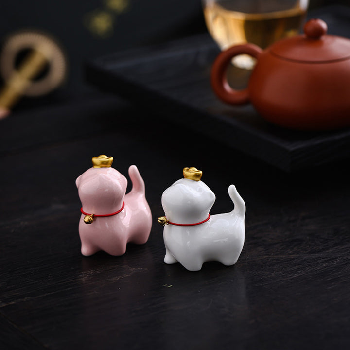 Buddha Stones Mini Lucky Cat Ingot Tea Pet Ceramic Home Desk Figurine Decoration