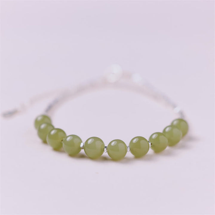 Buddha Stones 925 Sterling Silver Hetian Jade Bead Luck Chain Bracelet