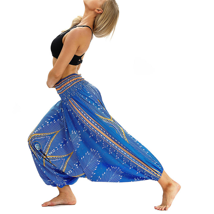 Buddha Stones Boho Feather Yoga Pants Hippie Harem Trousers Sports Fitness Dance Women's Pants