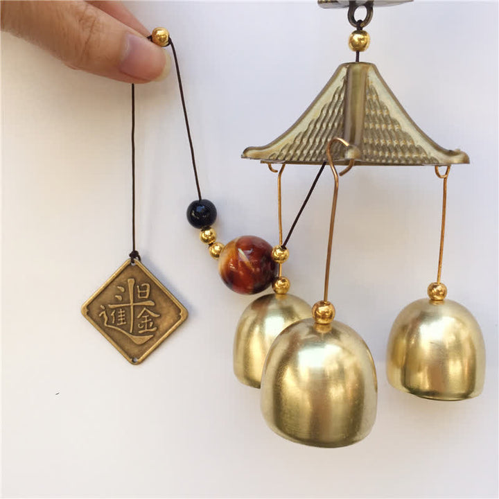 Auspicious Wealth Cat Wall Hanging Chime Bell Copper Luck Handmade Home Decoration