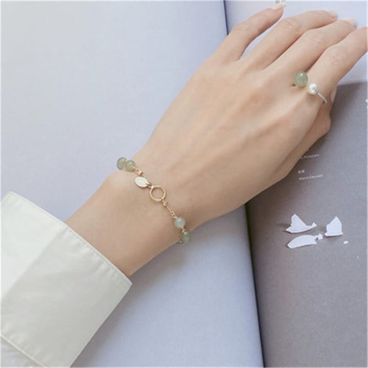 14k Gold Plated Hetian Jade Beaded Prosperity Chain Bracelet