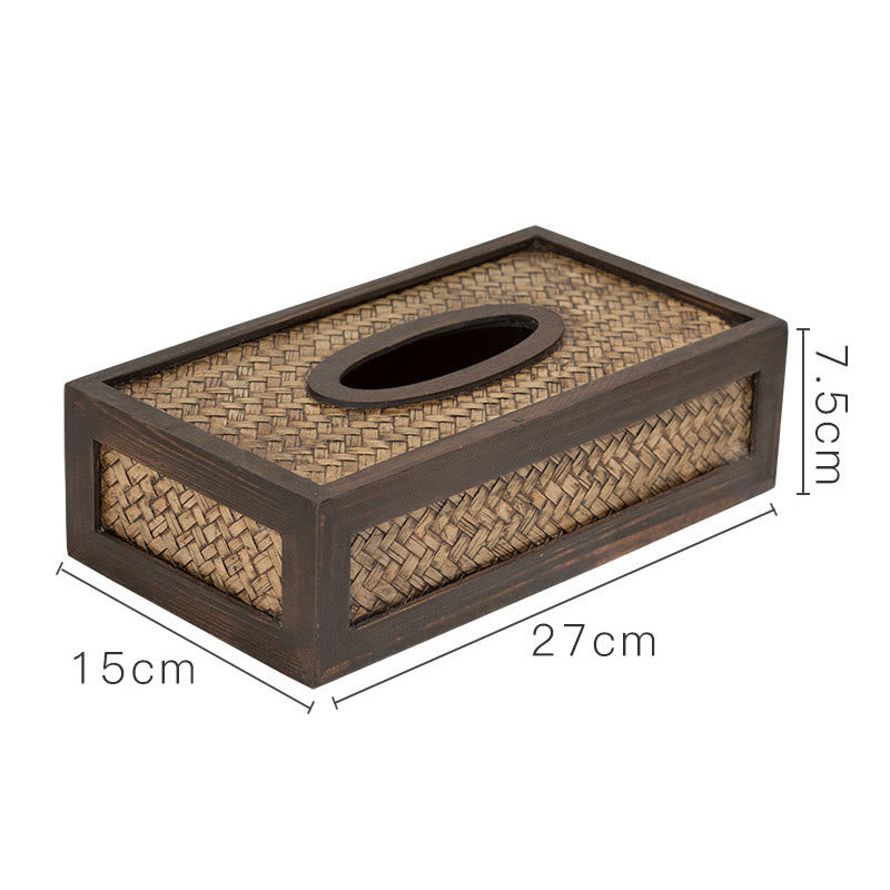 Handmade Bamboo Woven Wood Tissue Box Wooden Tissue Holder Wipes Boxes Decoration