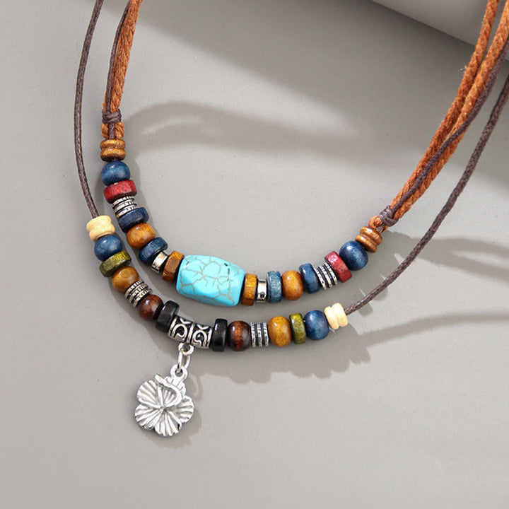 Buddha Stones Turquoise Small Flower Protection Double Layer Necklace Pendant Bracelet