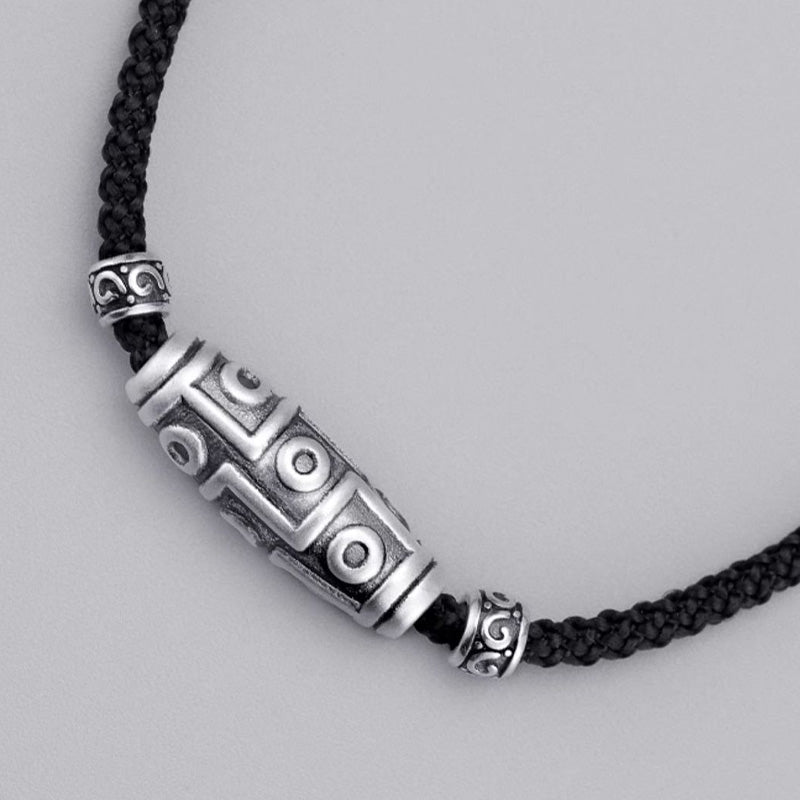 Buddha Stones 999 Sterling Silver Nine-Eye Dzi Bead Pattern Protection Rope Necklace Pendant