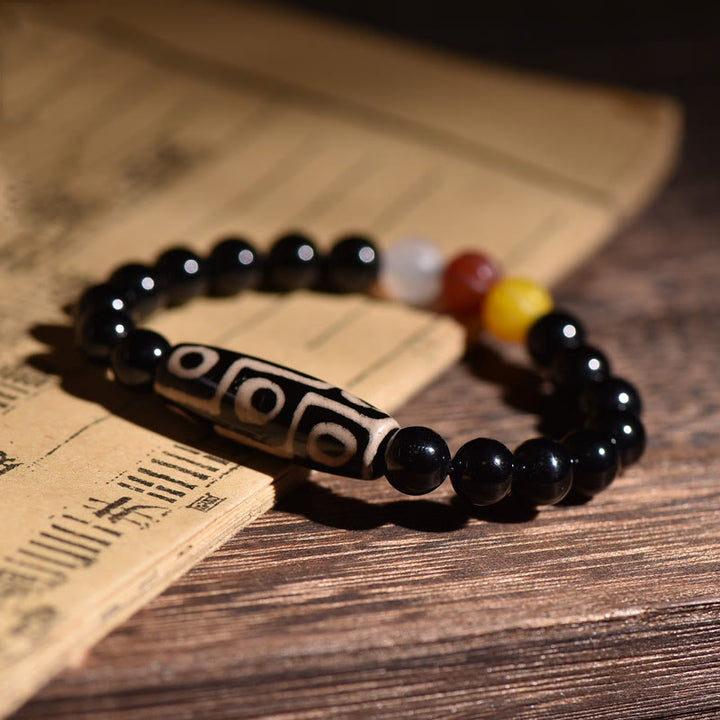 Buddha Stones Tibetan Natural Nine-Eye Dzi Bead Wealth Power Bracelet