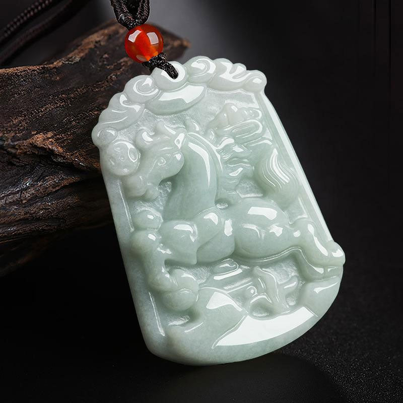 Natural Jade 12 Chinese Zodiac Abundance Amulet Pendant Necklace