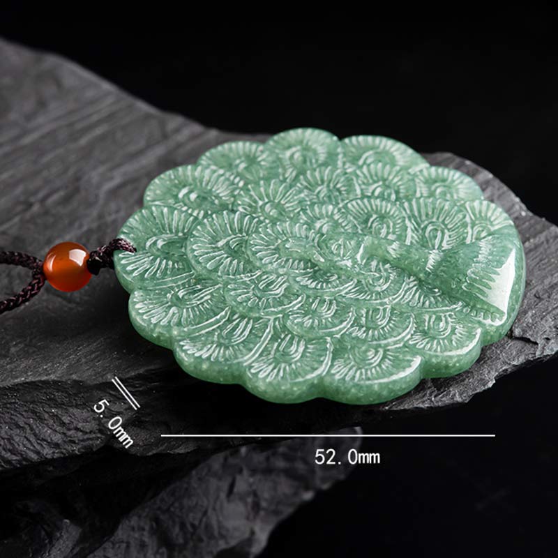 Natural Jade Peacock Luck Prosperity Necklace Pendant