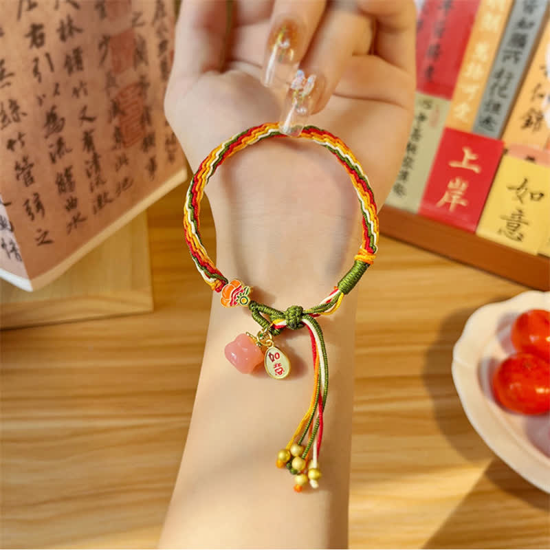 Buddha Stones Persimmon Red Agate Strength Reincarnation Knot Braid String Bracelet