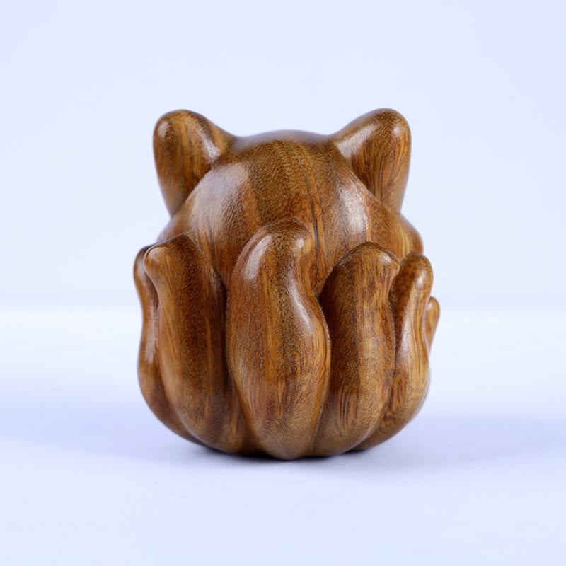 Buddha Stones Mini Nine-Tailed Fox Ivory Fruit Sandalwood Green Sandalwood Blessing Decoration