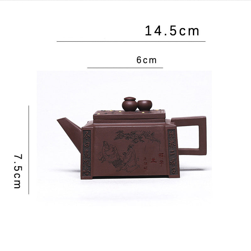 Buddha Stones Yixing All Handmade Gomoku Playing Chess Purple Clay Kung Fu Square Teapot 280ml