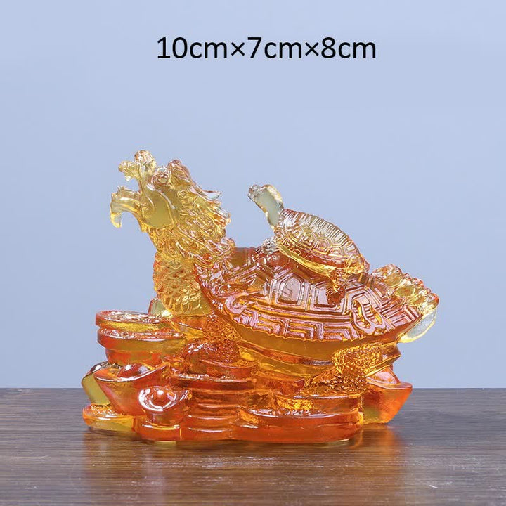 Buddha Stones Feng Shui Dragon Turtle Coins Handmade Liuli Crystal Luck Art Piece Home Office Decoration