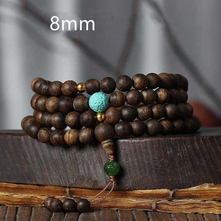 Buddha Stones 108 Mala Beads Nha Trang Agarwood Turquoise Prayer Meditation Bracelet Mala