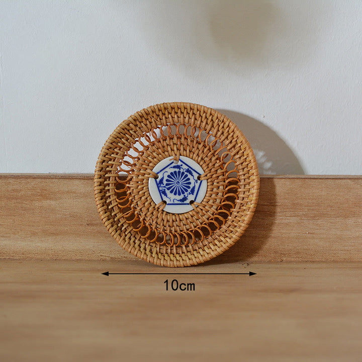 Ceramic Flower Pattern Rattan Cup Mat Tea Cup Coaster