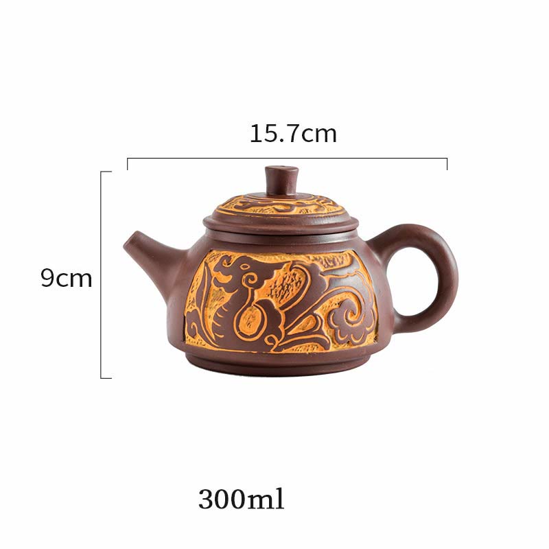 Auspicious Clouds Dragon Phoenix Chinese Gongfu Tea Set Ceramic Teapot