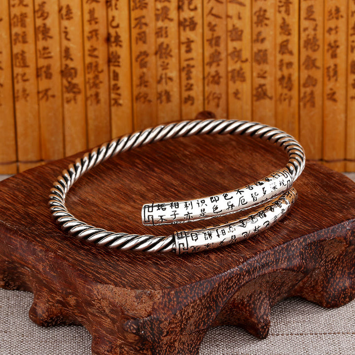 Buddha Stones Retro Heart Sutra Twisted Design Pattern Balance Bracelet Bangle