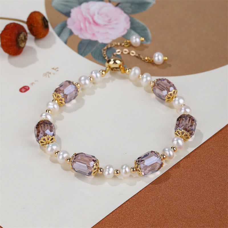 Buddha Stones Natural Amethyst Pearl Peace Healing Chain Bracelet