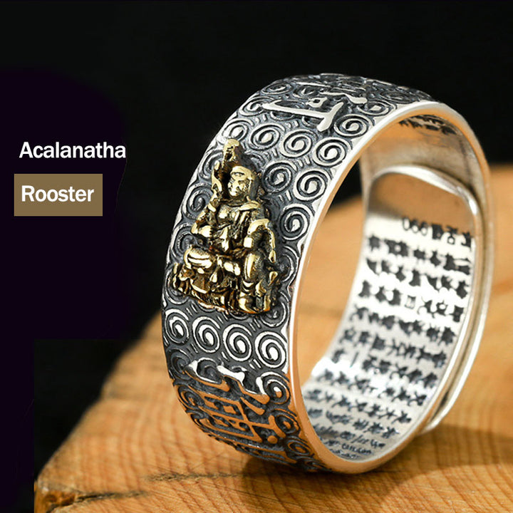 Buddha Stones Chinese Zodiac Natal Buddha Wealth Luck Adjustable Ring