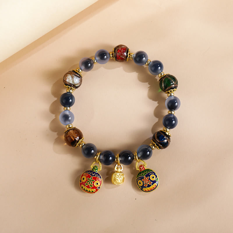 Buddha Stones Colorful Candy Agate Gold Swallowing Beast Family Liuli Glass Bead Strength Bracelet