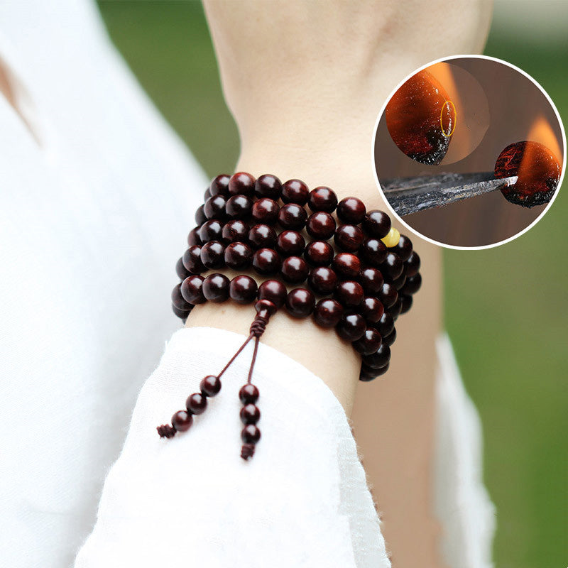 Buddha Stones 108 Mala Beads 4.8 Stars With Gold Star Indian Small Leaf Red Sandalwood Amber Turquoise Chinese Knotting Blessing Bracelet