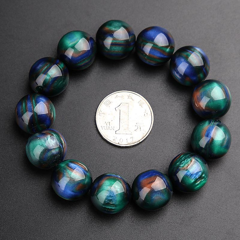 Buddha Stones Colorful Sea Willow Mala Positive Bracelet Ring