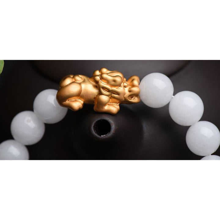 Buddha Stones Natural White Jade PiXiu Wealth Bracelet