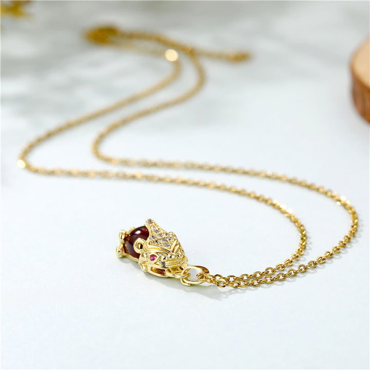 Buddha Stones Natural Garnet Pixiu Fortune Necklace