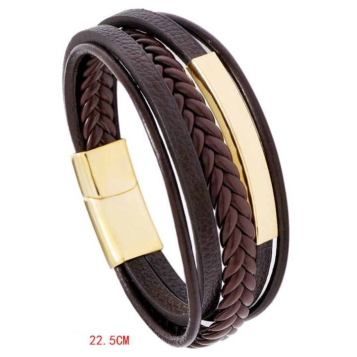 Buddha Stones Simple Design Titanium Steel Leather Luck Bracelet