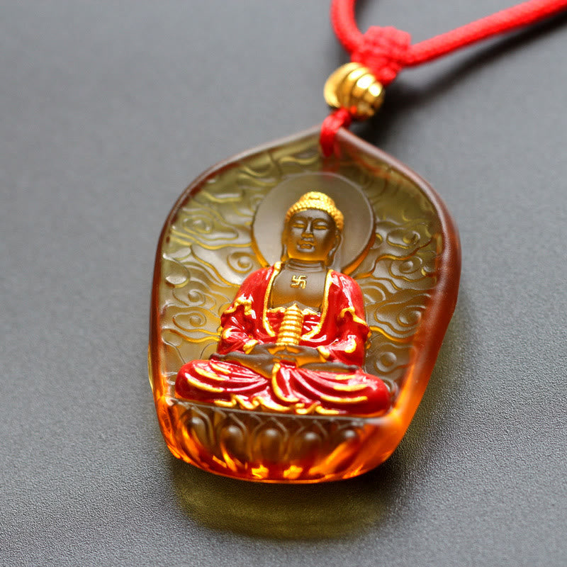 Buddha Stones Tibet Medicine Buddha Liuli Crystal Compassion Necklace Pendant