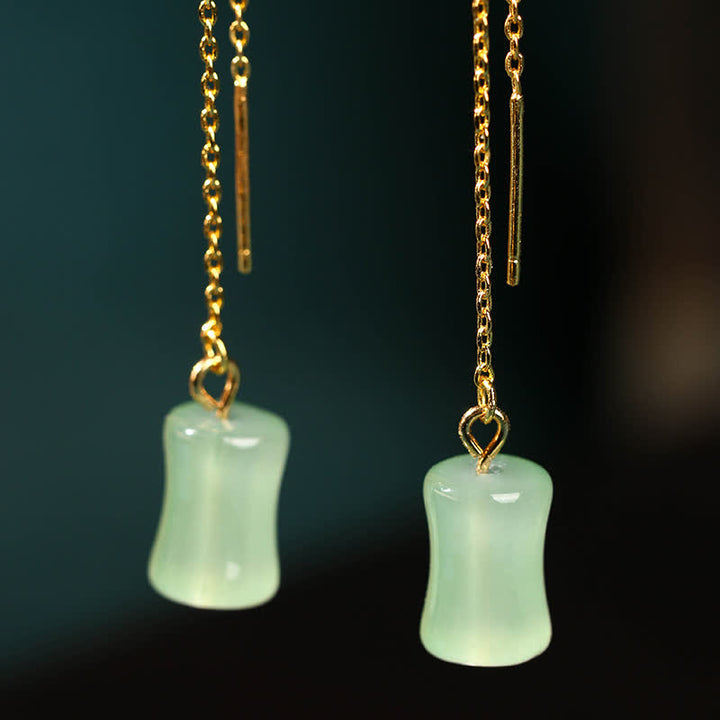 Buddha Stones Jade Bamboo Pattern Luck Drop Earrings