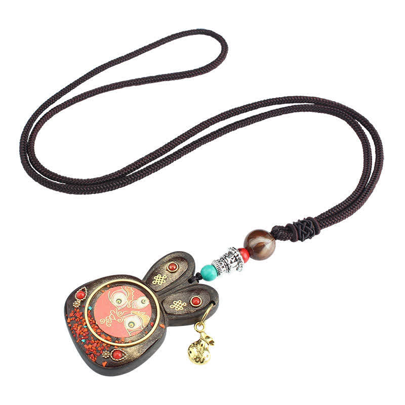 Tibet Ebony Five God of Wealth Thangka Necklace Pendant