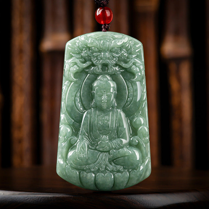 Buddha Stones Tathagata Buddha Dragon Jade Amulet Serenity String Necklace